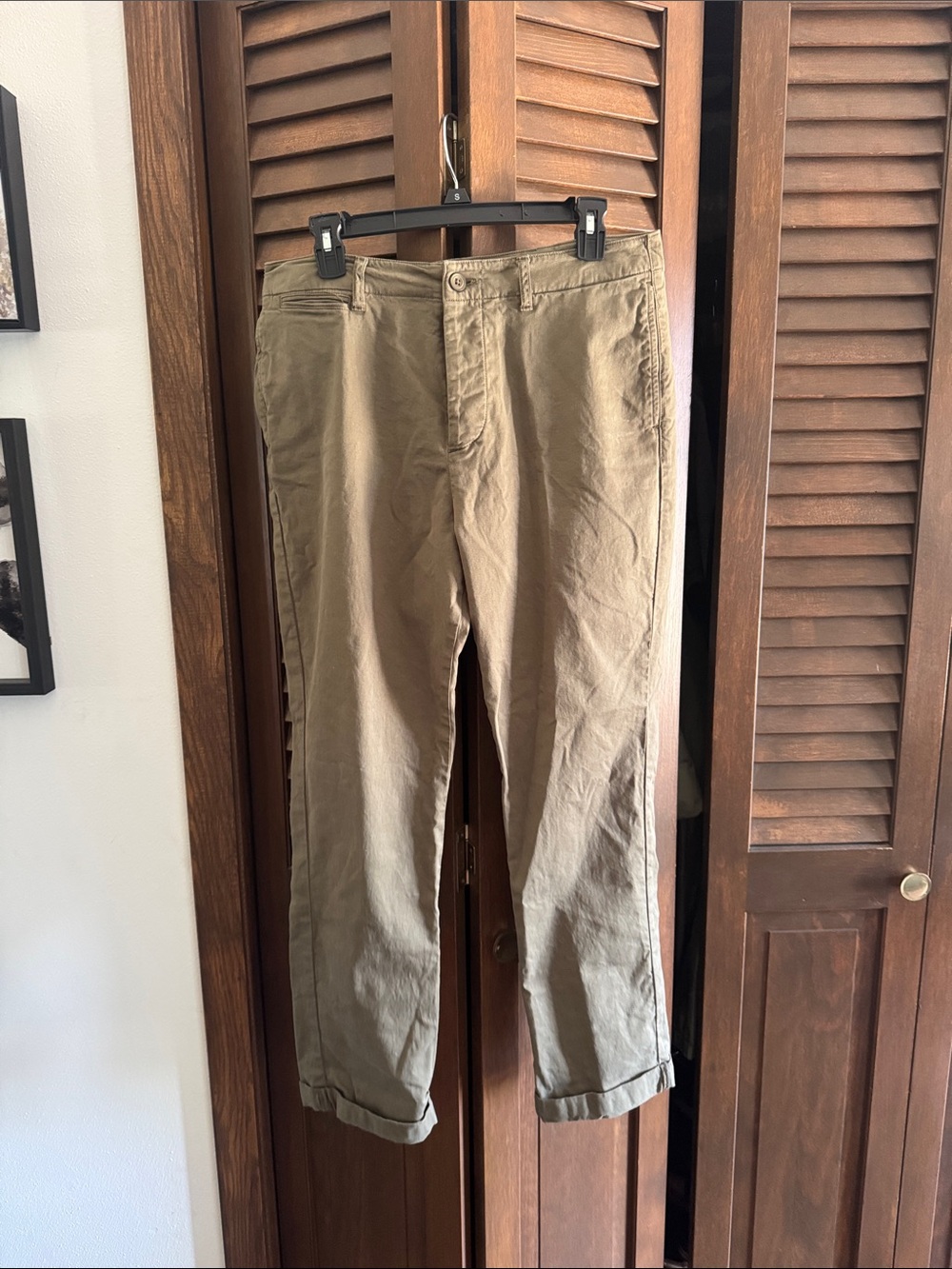 Women's Mid-Rise Straight Cotton Trousers in Khaki